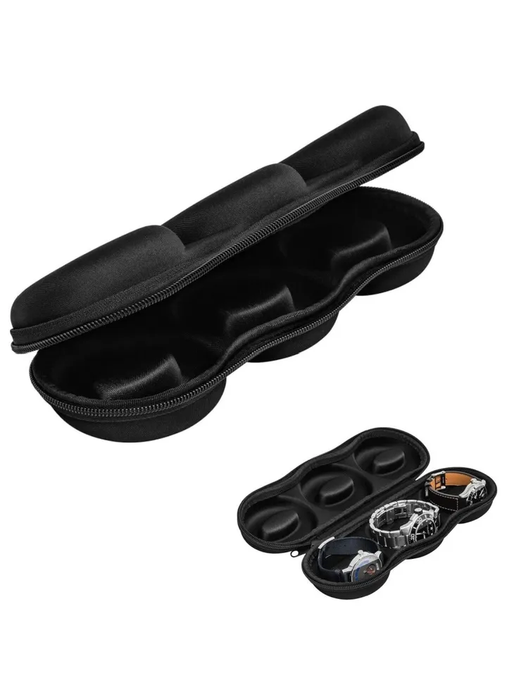 Triple Watch Travel Case Storage Organizer For 3 Watches Tough Portable Zipper Protective Case With 3 Slots for All Wristwatches & Smart Watches Up To 50mm
