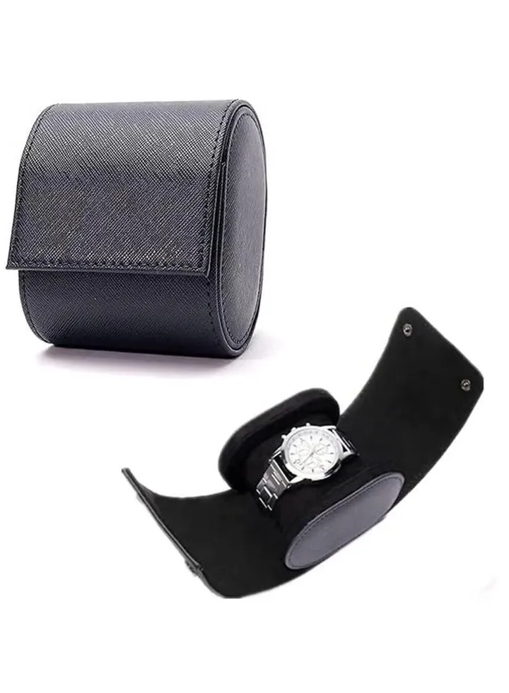 Watch Box, Black Real Leather Watch Roll Single Watch Travel Case, Leather Watch Box Roll, Jewelry Gift Box,