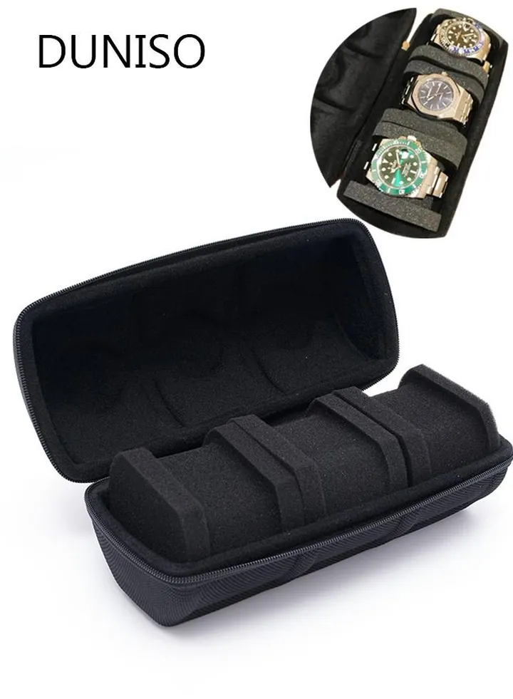 Watch Roll Travel Case Organizer For 3 Watches, Watch Storage Box And Display With Innovative Watch Pillow, Fit Large Up To 60mm Faced Watches (Black, 3 Slot)