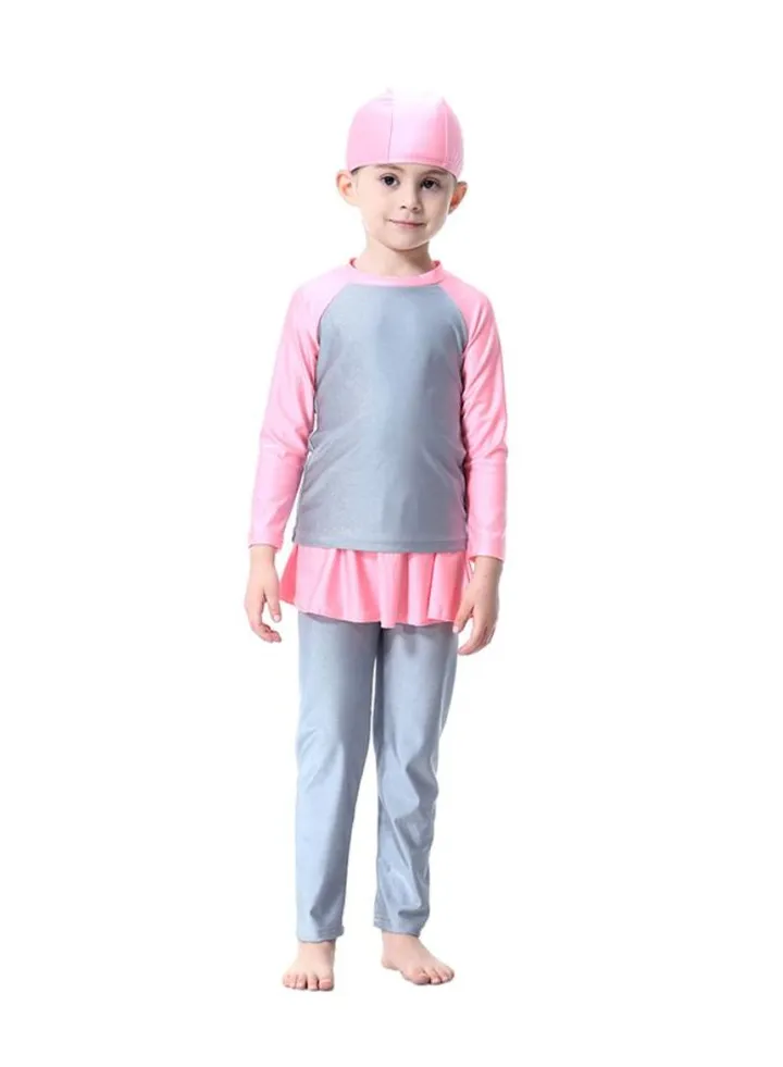 3-Piece Long Sleeve Burkini Grey/Pink