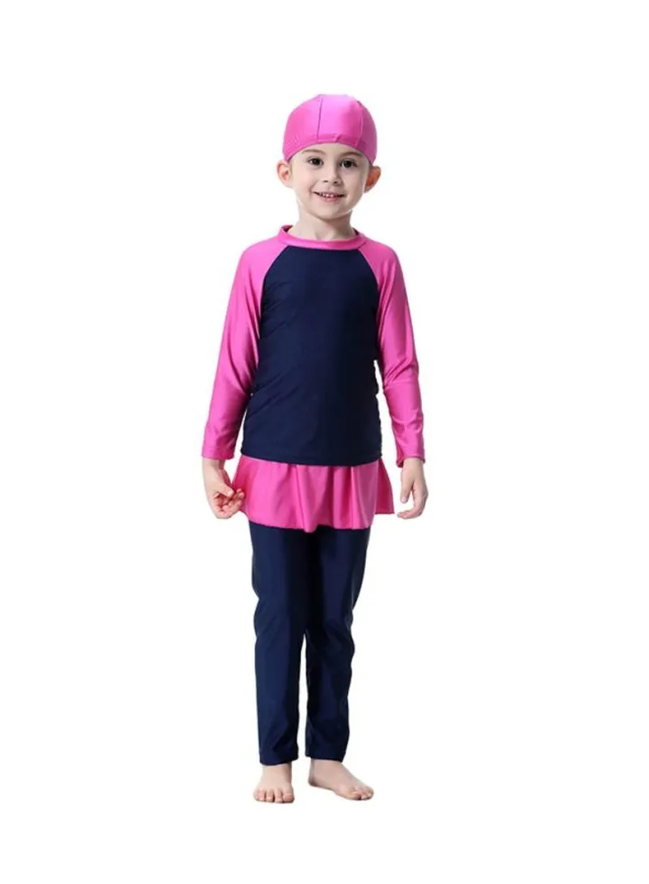 3-Piece Long Sleeve Burkini Navy Blue/Pink