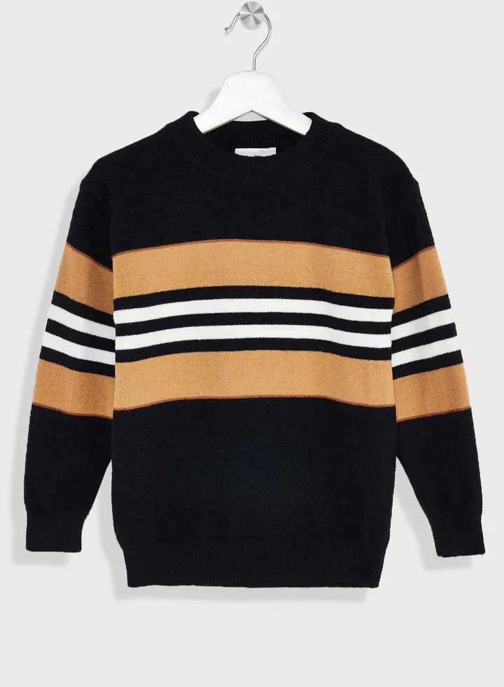 Boys Crew Neck Stripe Sweater