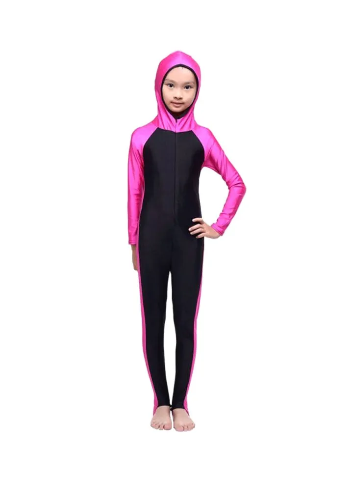 Girls Hooded Neck Burkini Black/Pink