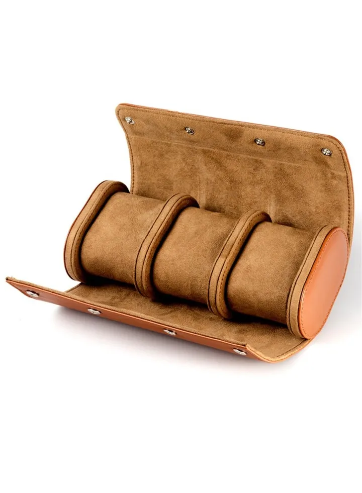 Watch Travel Case,Luxury Leather Watch Roll 3 Slot Organizer Box,Jewelry Storage Case Gifts for Man and Woman Anniversary Birthday(Brown-3slot)