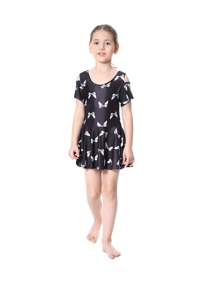 Girl's Butterfly Print Burkini Black/White