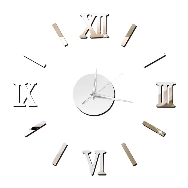 Large DIY Frameless 3D Mirror Wall Clock Stickers