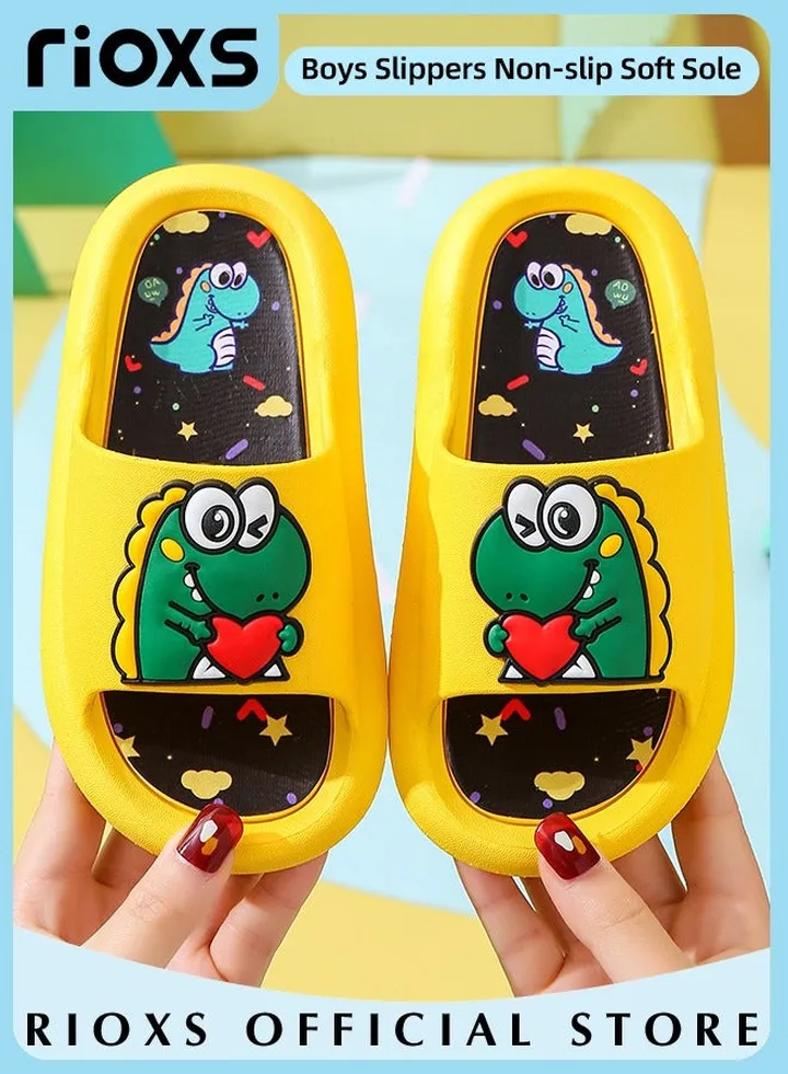 Unisex Kids Shower Cute Cartoon Slippers Boys Girls Non-Slip Soft Sole Open Toe Sandals Slippers For Bathroom Or Indoor Use