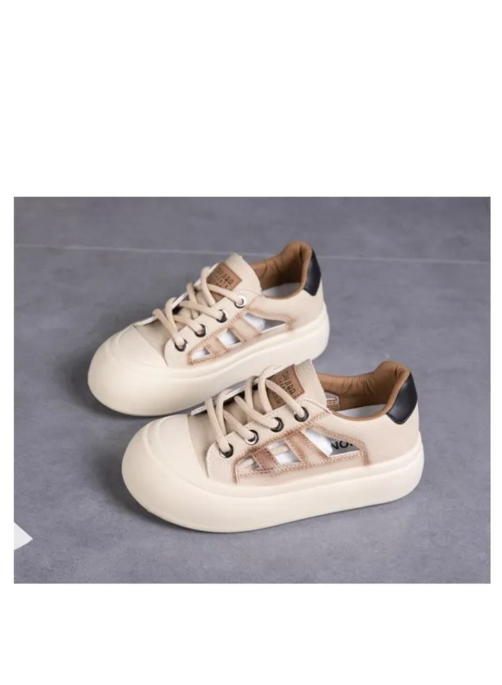 Summer New Sponge Sole Students Big Head Casual Shoes Round Head Carved Holes In Women's Shoes