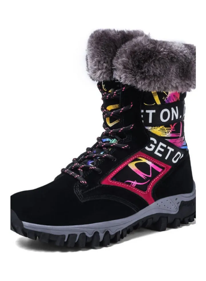 High Top Snow Ankle Boots Black/Red/Yellow