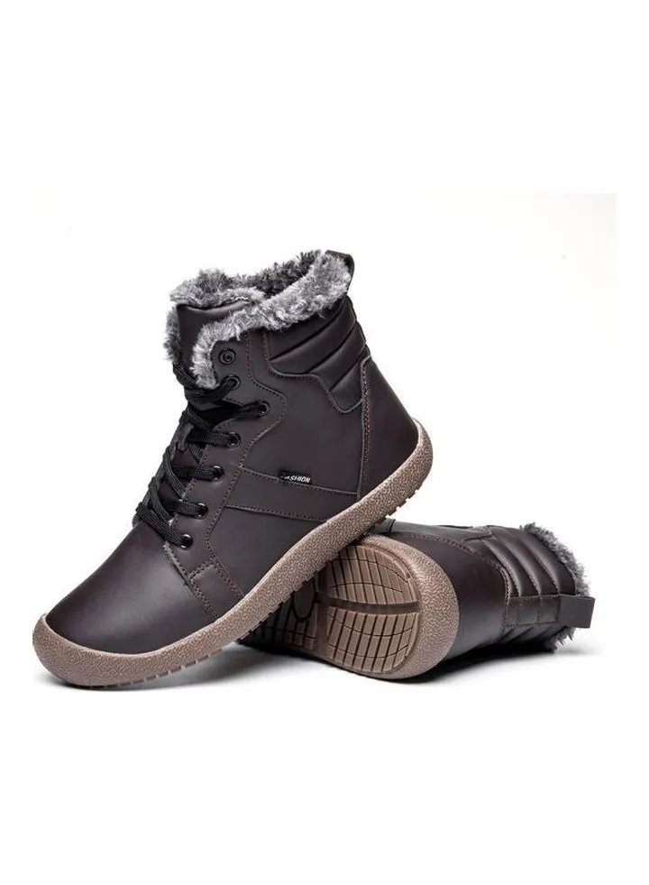 Solid Lace-Up Warm Ankle Boots Brown