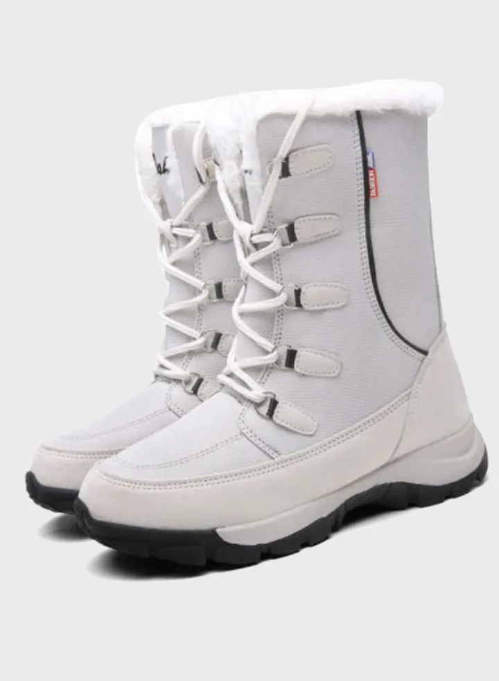 Lace-Up Detail Ankle Boots White