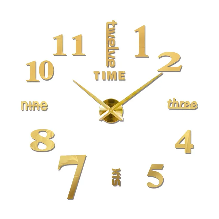 Large DIY Frameless 3D Mirror Wall Clock Stickers