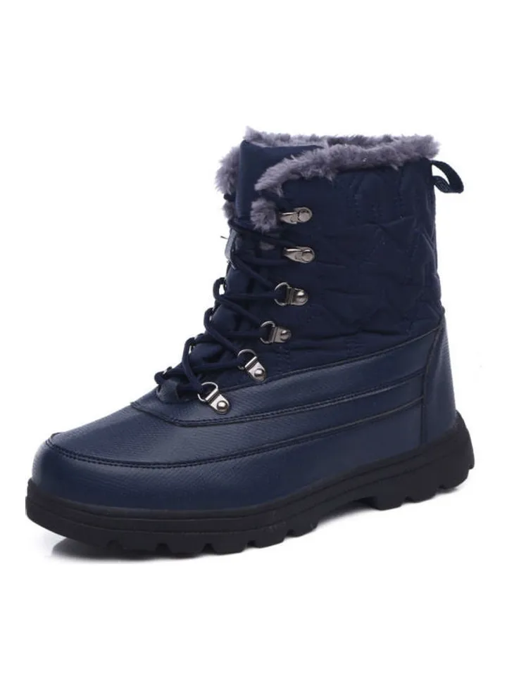 Quilted Detail High-Top Warm Ankle Boots Blue
