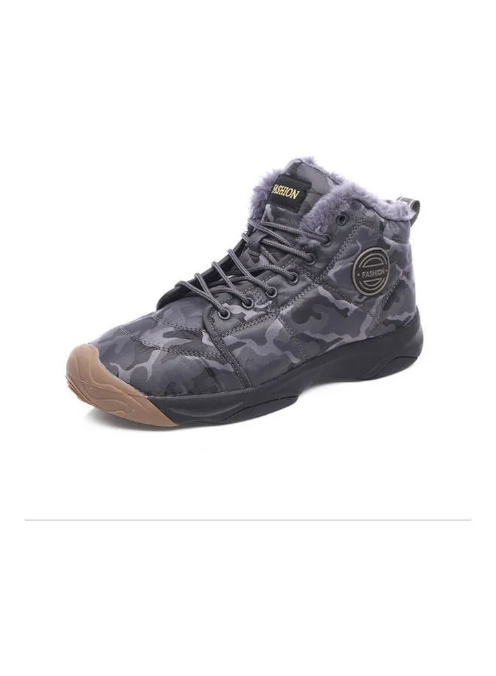 Fur Detail Lace-Up Snow Boots Grey