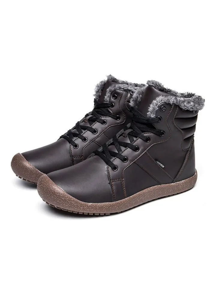 Fur Detail Lace-Up Ankle Boots Brown/Beige