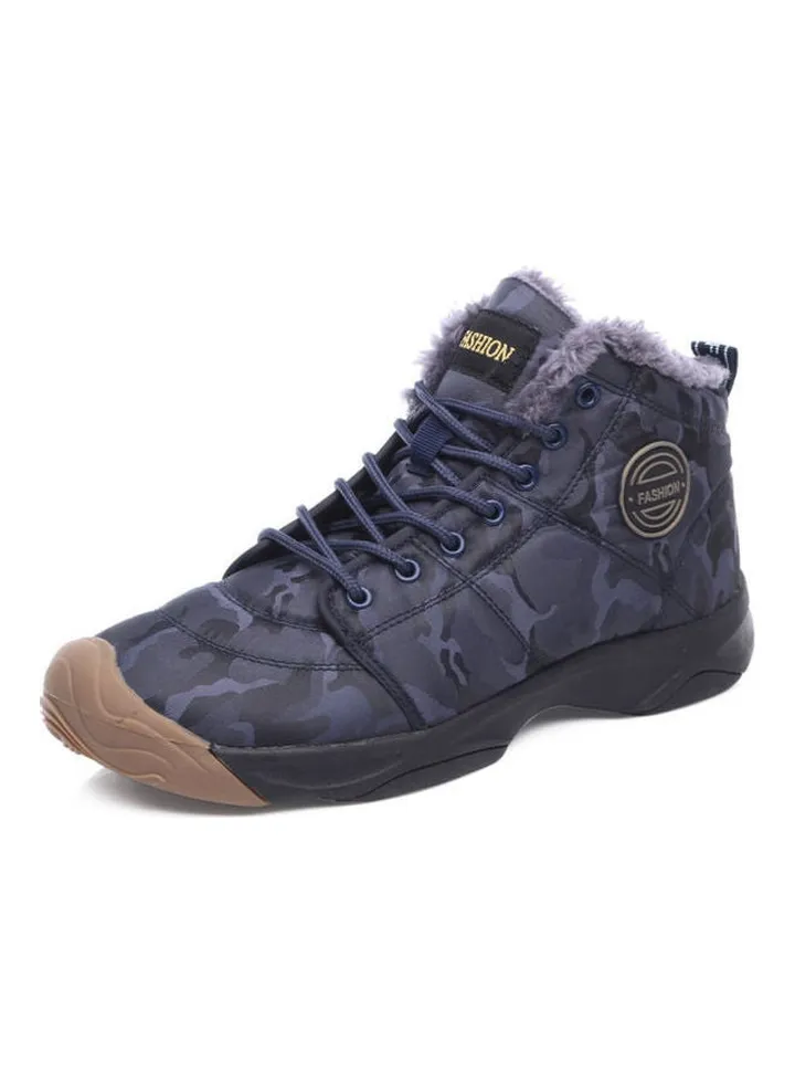 Fur Detail Lace-Up Snow Boots Blue