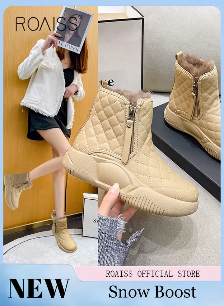 Women Thick Sole Short Boots Winter Snow Boots Insulated Ankle Boots Comfortable for Walking Ladies' Thick Fleece Non-Slip Thermal Boots