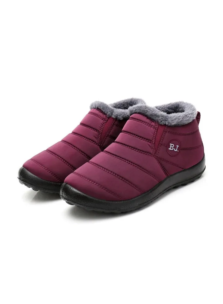 Women Ankle Boots Slip On Flat Casual Footwear Burgundy