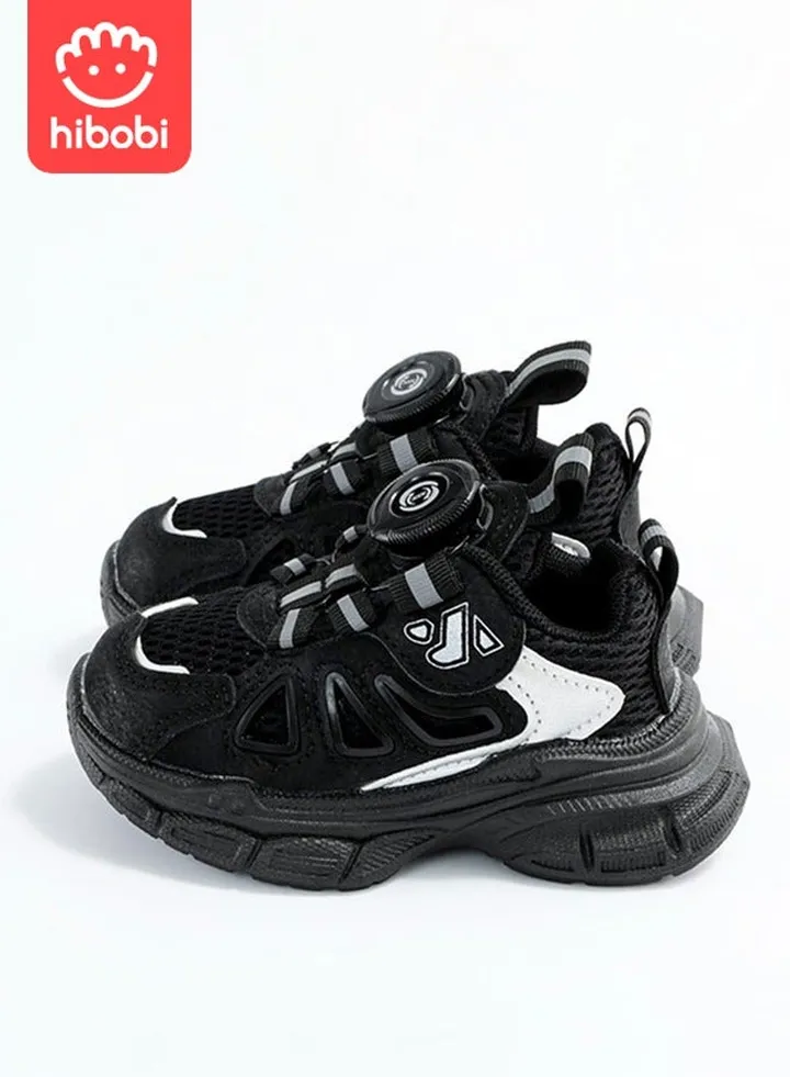 Children's Sports Shoes Breathable Mesh Low-top Swivel Buckle Heightening Running Shoes Suitable for Boys and Girls - Black