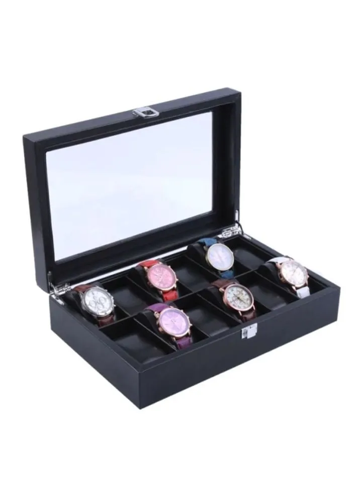 unisex 12-Slot Leather Wooden Watch Box