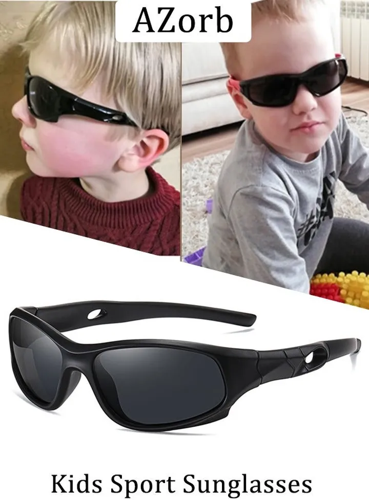 Kids Sunglasses for Boys Girls Polarized Sports Childrens Cycling Soft Silicone Frame Sun Glasses for Kids Age 3-14 UV Protection Sunglasses Black