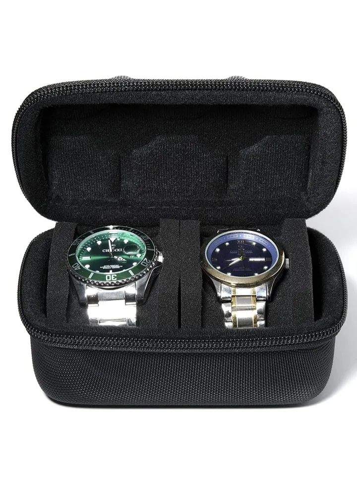 Watch Travel Case 2 Slot Watch Roll Case Storage and Organizer for Men and Women Zipper Watch Box with Anti-move Watch Pillow, Not Include Watch