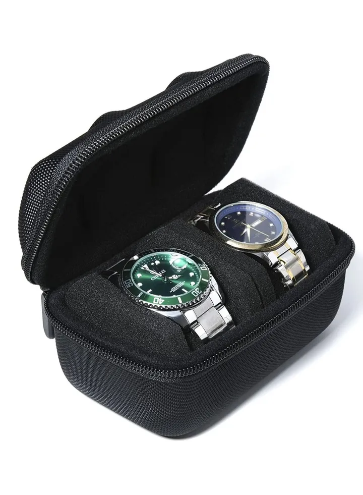 Watch Travel Case 2 Slot Watch Roll Case Storage and Organizer for Men and Women Zipper Watch Box with Anti-move Watch Pillow, Not Include Watch