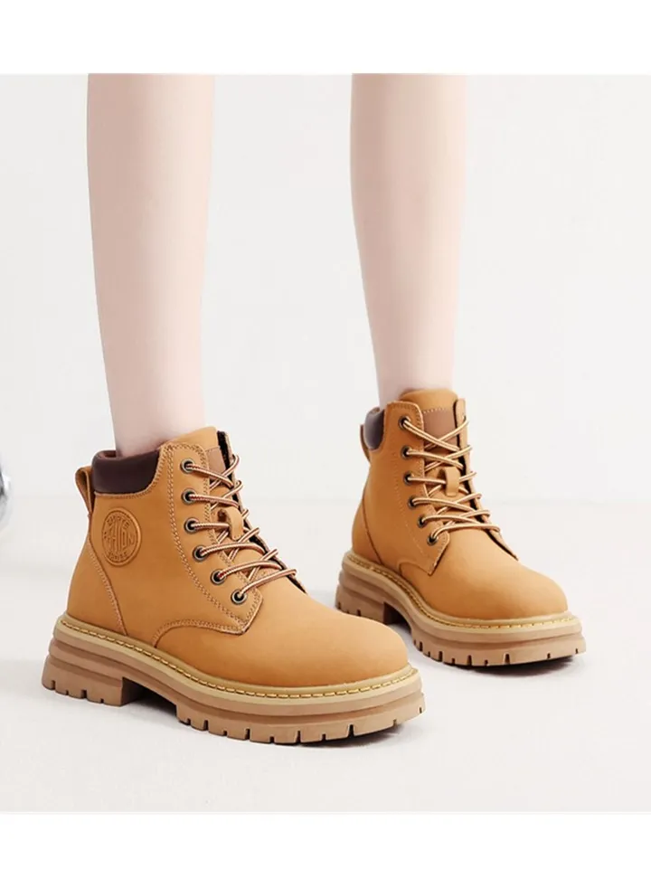 Leather British Style Ankle Boots Motorcycle Martin Boots For Women Yellow