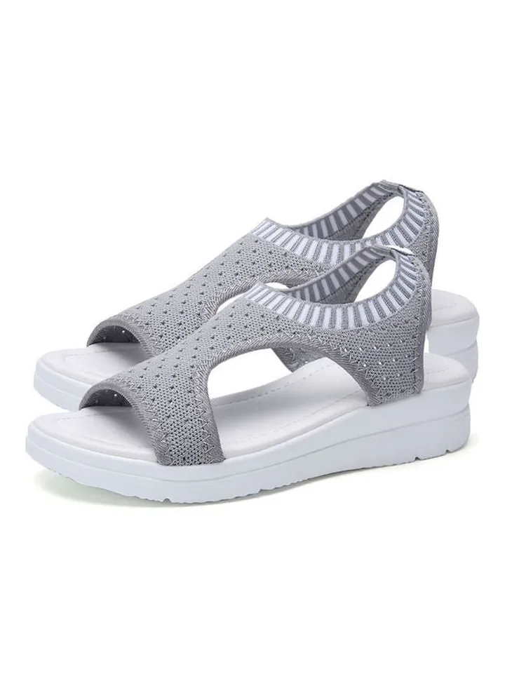 Women Fashion Open Toe Low Wedge Knitted Sandals Indoor Outdoor Platform Shoes Grey
