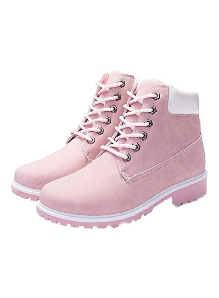 Faux Leather Martin Boots Pink/White