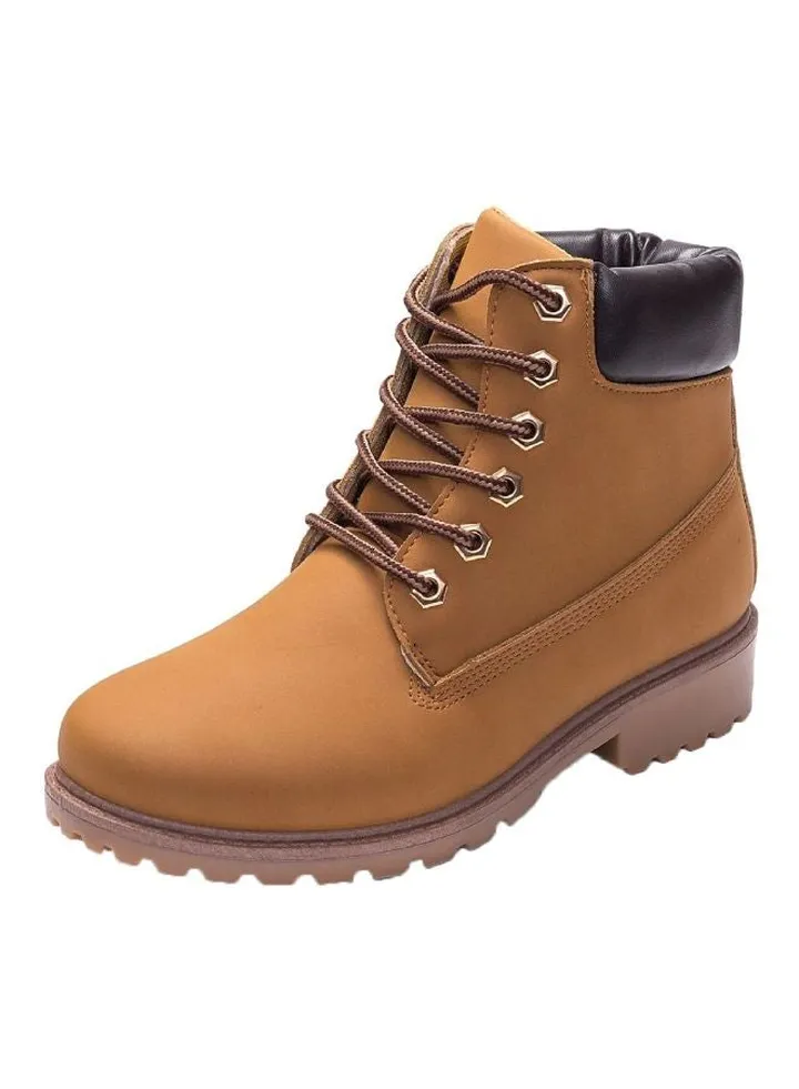 Faux Leather Lace-Up Boots Brown