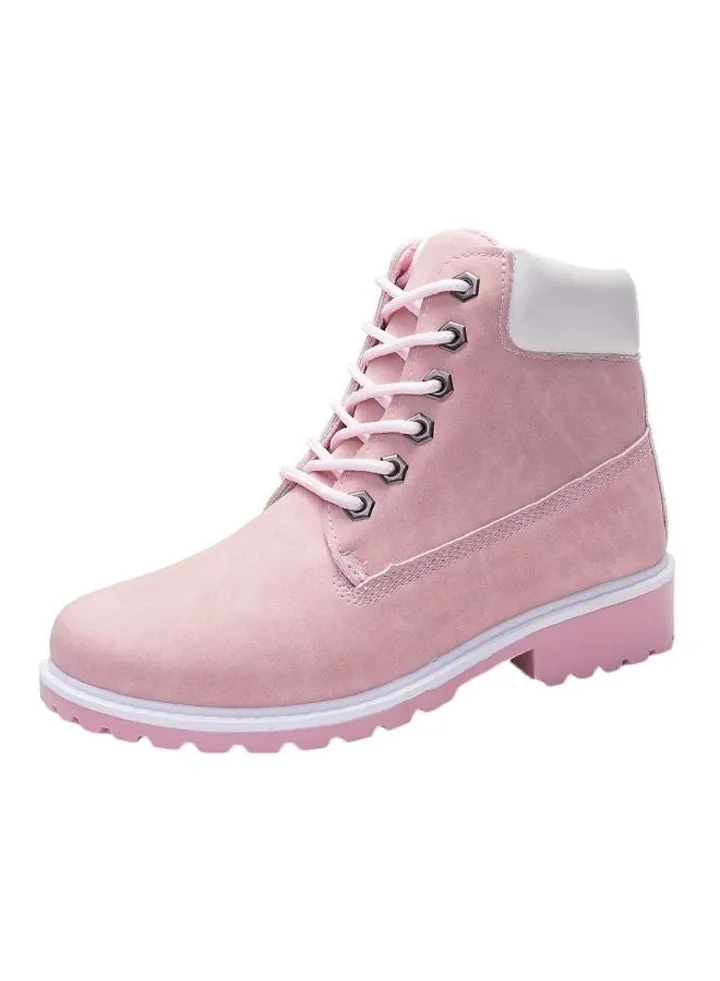 Lace-Up Faux Leather Boot Pink/White