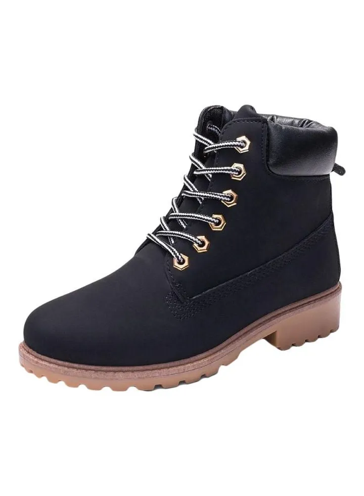 PU Leather Lace-Up Boots Black