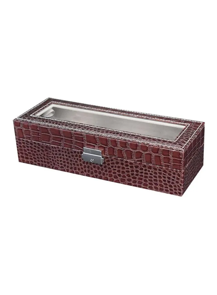6-Slot PU Leather Fish Print Watch Storage Box With Single Lock