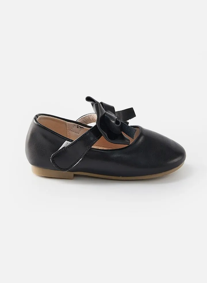 Girls Princess Velcro Flats Lace Up Bow - Black