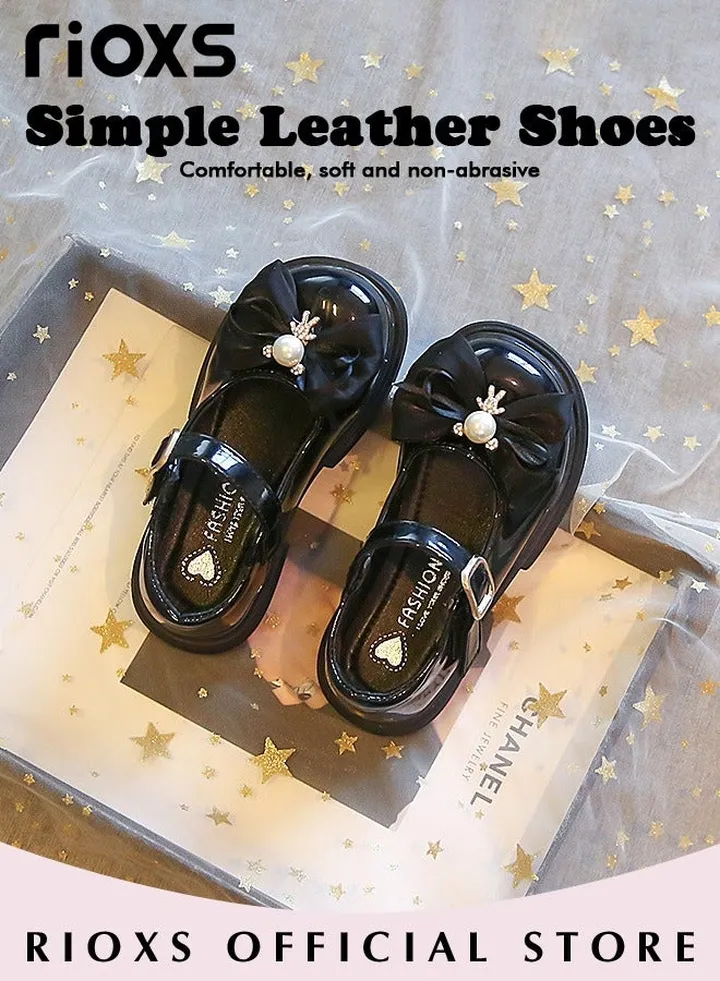 Girls Princess Shoes Mary Jane Dance Flats Low Heel Soft Sole Shoes With Bowknot