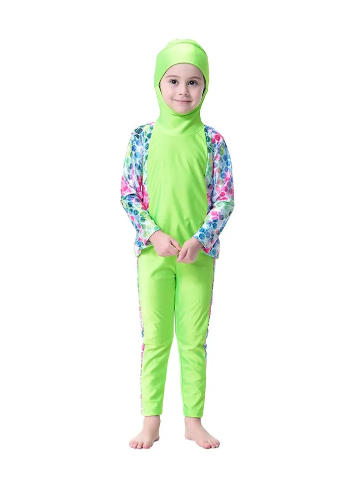 Long Sleeve Hooded Burkini Green/Pink/Blue
