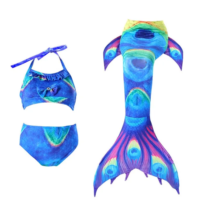 3-Piece Mermaid Swimming Suit With Bikini Set Blue
