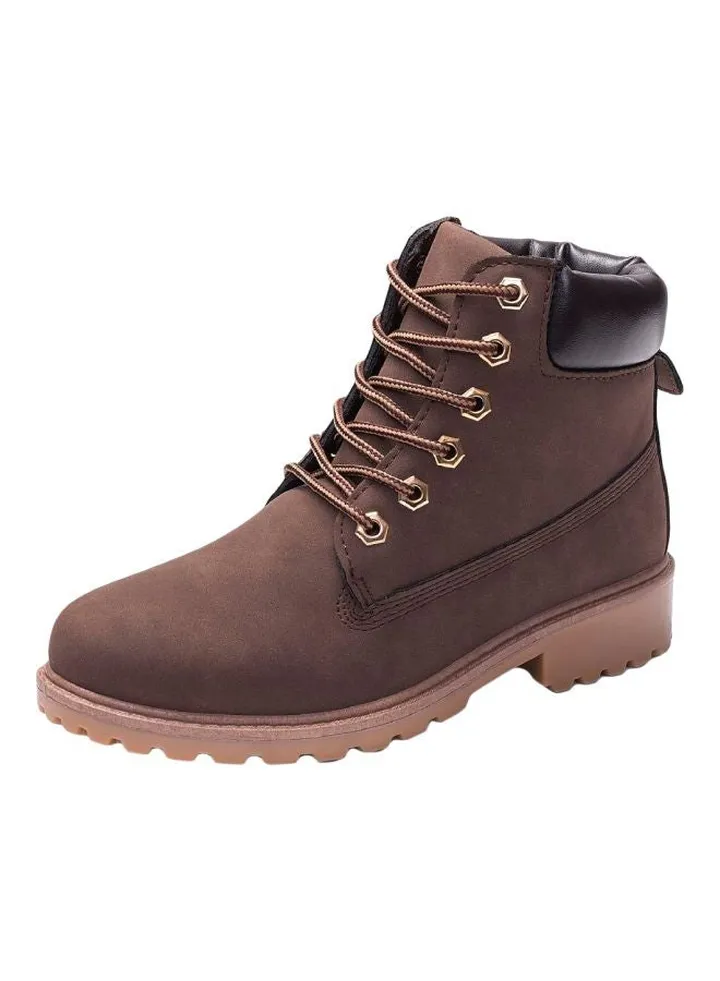 Faux Leather Lace-Up Boots Brown