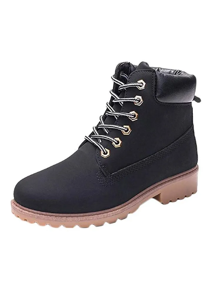 Faux Leather Lace-Up Boots Black/Brown