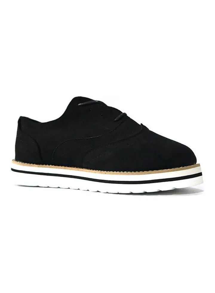 Women Anti-Skid Lace-Up Wingtip Brogue Hollow Shoes Black