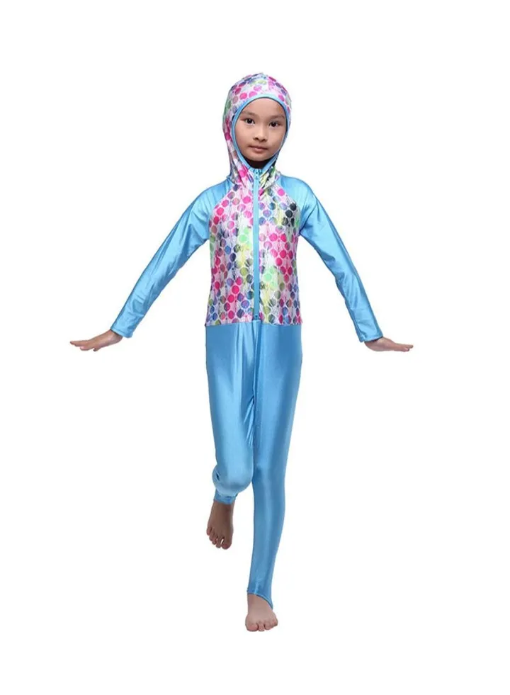 Long Sleeve Hooded Neck Burkini Sky Blue/Pink