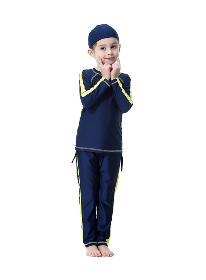Long Sleeve Burkini Navy Blue/Yellow