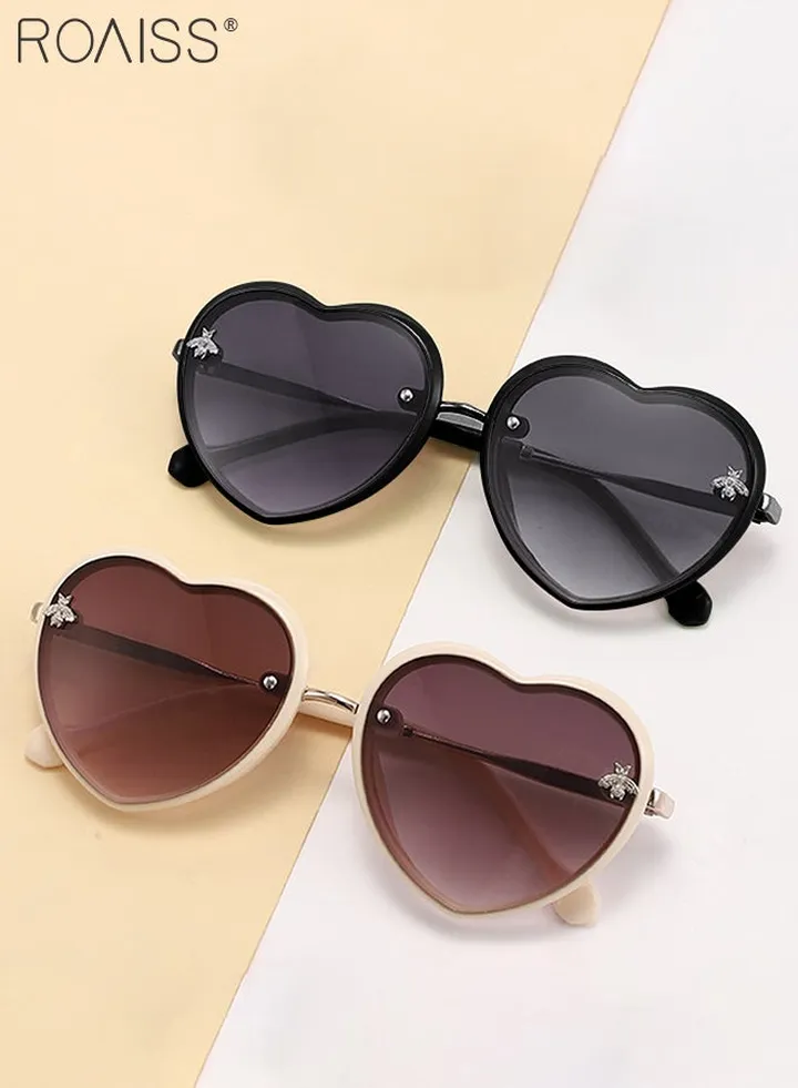 2PCS Polarized Kids Sunglasses UV Protection Baby Cartoon Heart Shape Sun Glasses with Metal Frame for Boys Girls and Children Age 4-8, Black and White