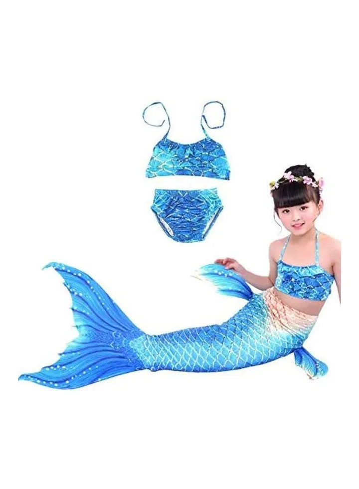 3-Piece Little Mermaid Tail Cosplay Costume Bikini Swimsuit Set Blue/Beige