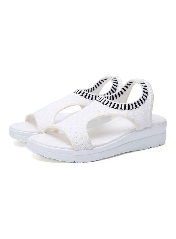 Open Toe Low Wedge Knitted Sandals White