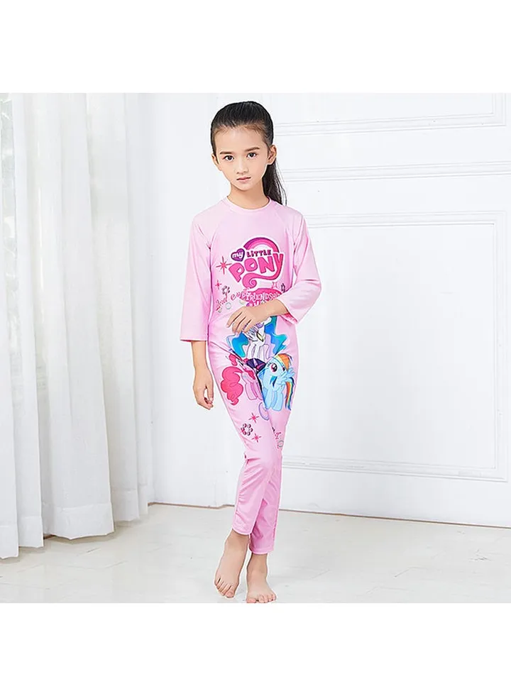 Fashion Printed Muslim Style Girl Swinsuit Pink