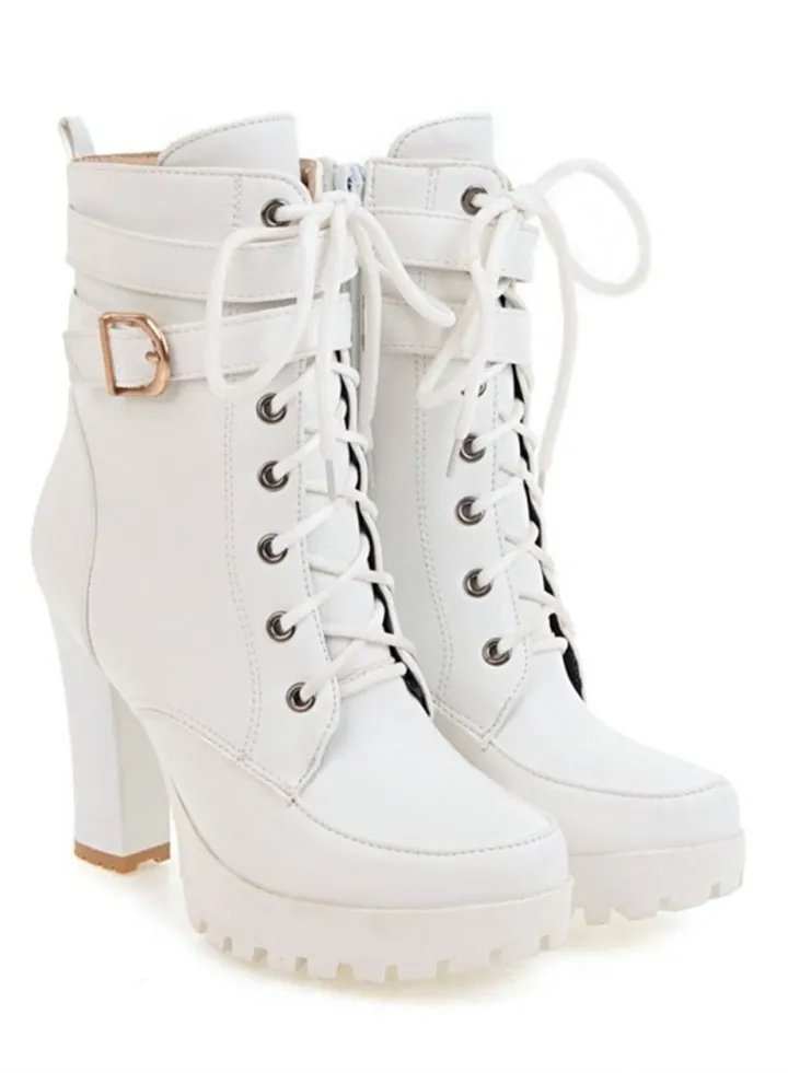 Fashion Ankle Boots With Belts White