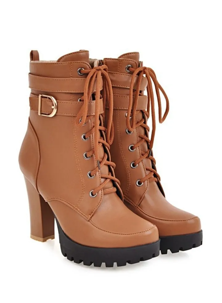 Fashion Ankle Boots With Belts Brown