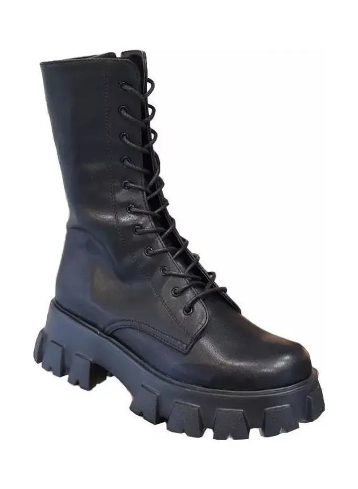 Martin Boot Style Wide Fit Chunky Ankle Boots Black